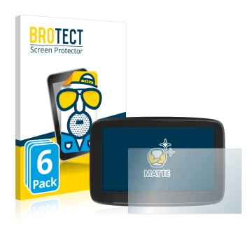 Parte frontal de un envase de producto con el logotipo de la marca BROTECT. Al lado se muestra el dispositivo TomTom GO Classi