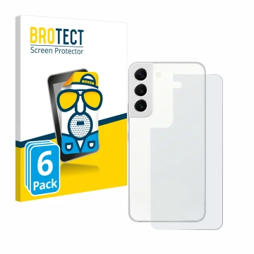 Parte frontal de un envase de producto con el logotipo de la marca BROTECT. Al lado se muestra el dispositivo Samsung Galaxy S