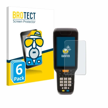 Parte frontal de un envase de producto con el logotipo de la marca BROTECT. Al lado se muestra el dispositivo Datalogic Skorpi