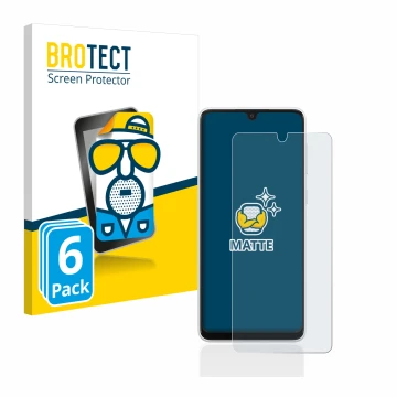 Parte frontal de un envase de producto con el logotipo de la marca BROTECT. Al lado se muestra el dispositivo Samsung Galaxy A