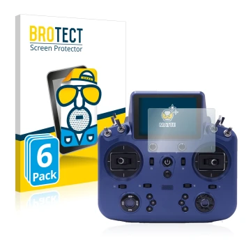 Parte frontal de un envase de producto con el logotipo de la marca BROTECT. Al lado se muestra el dispositivo FrSky Tandem X18