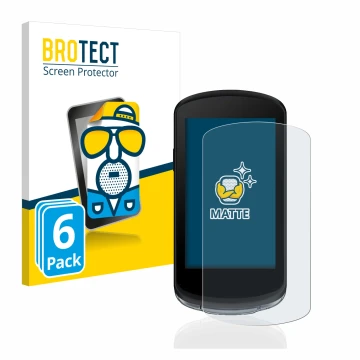 Parte frontal de un envase de producto con el logotipo de la marca BROTECT. Al lado se muestra el dispositivo Garmin Edge 1040