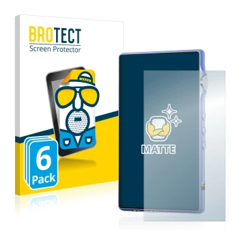 Parte frontal de un envase de producto con el logotipo de la marca BROTECT. Al lado se muestra el dispositivo iBasso DX170 con
