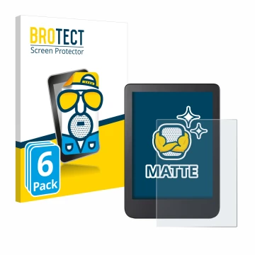 Parte frontal de un envase de producto con el logotipo de la marca BROTECT. Al lado se muestra el dispositivo Kobo Clara 2E co