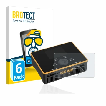 Parte frontal de un envase de producto con el logotipo de la marca BROTECT. Al lado se muestra el dispositivo Junsi iCharger D