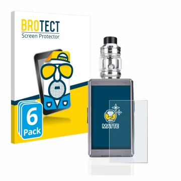 Parte frontal de un envase de producto con el logotipo de la marca BROTECT. Al lado se muestra el dispositivo GeekVape T200 co