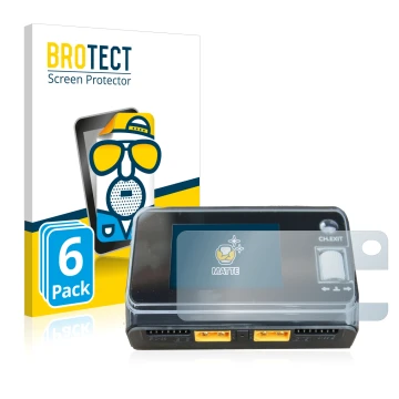 Parte frontal de un envase de producto con el logotipo de la marca BROTECT. Al lado se muestra el dispositivo ToolkitRC M6D Du