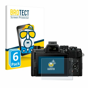 Parte frontal de un envase de producto con el logotipo de la marca BROTECT. Al lado se muestra el dispositivo Olympus OM Syste