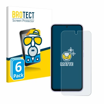 Parte frontal de un envase de producto con el logotipo de la marca BROTECT. Al lado se muestra el dispositivo Samsung Galaxy A