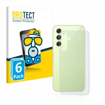Parte frontal de un envase de producto con el logotipo de la marca BROTECT. Al lado se muestra el dispositivo Samsung Galaxy A