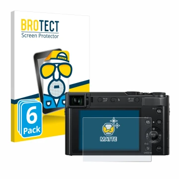 Parte frontal de un envase de producto con el logotipo de la marca BROTECT. Al lado se muestra el dispositivo Panasonic Lumix 