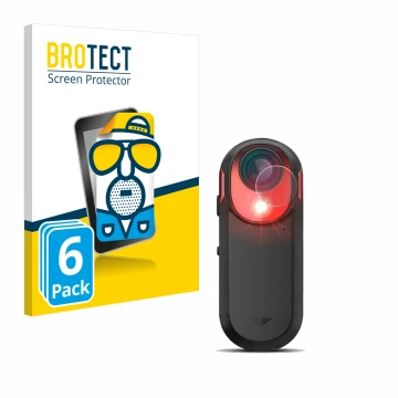 Parte frontal de un envase de producto con el logotipo de la marca BROTECT. Al lado se muestra el dispositivo Garmin Varia RCT