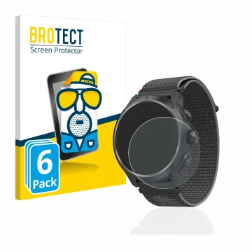 Parte frontal de un envase de producto con el logotipo de la marca BROTECT. Al lado se muestra el dispositivo Coros Apex 2 Pro