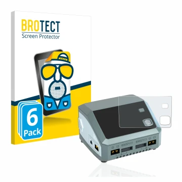 Parte frontal de un envase de producto con el logotipo de la marca BROTECT. Al lado se muestra el dispositivo SkyRc D200 neo c