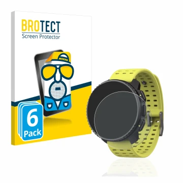 Parte frontal de un envase de producto con el logotipo de la marca BROTECT. Al lado se muestra el dispositivo Suunto Vertical 