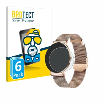 Parte frontal de un envase de producto con el logotipo de la marca BROTECT. Al lado se muestra el dispositivo Xcoast X-Watch S