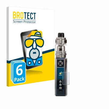 Parte frontal de un envase de producto con el logotipo de la marca BROTECT. Al lado se muestra el dispositivo Voopoo Drag M100