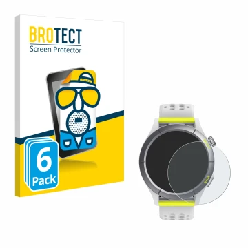 Parte frontal de un envase de producto con el logotipo de la marca BROTECT. Al lado se muestra el dispositivo Huami Amazfit Ch