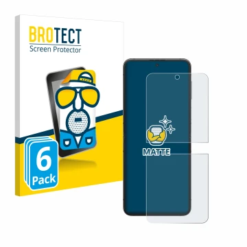 Parte frontal de un envase de producto con el logotipo de la marca BROTECT. Al lado se muestra el dispositivo Samsung Galaxy Z