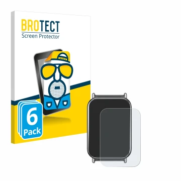 Parte frontal de un envase de producto con el logotipo de la marca BROTECT. Al lado se muestra el dispositivo Xiaomi Mi Band 8