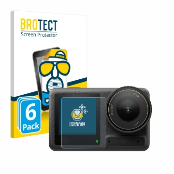 Parte frontal de un envase de producto con el logotipo de la marca BROTECT. Al lado se muestra el dispositivo DJI Osmo Action 