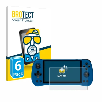 Parte frontal de un envase de producto con el logotipo de la marca BROTECT. Al lado se muestra el dispositivo Powkiddy X55 con