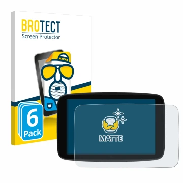 Parte frontal de un envase de producto con el logotipo de la marca BROTECT. Al lado se muestra el dispositivo TomTom GO Superi