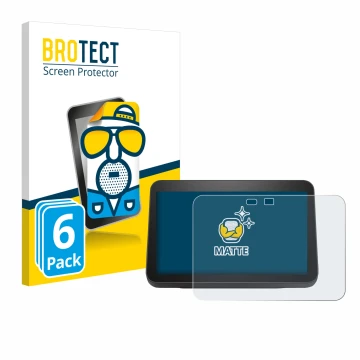 Parte frontal de un envase de producto con el logotipo de la marca BROTECT. Al lado se muestra el dispositivo Amazon Echo Show