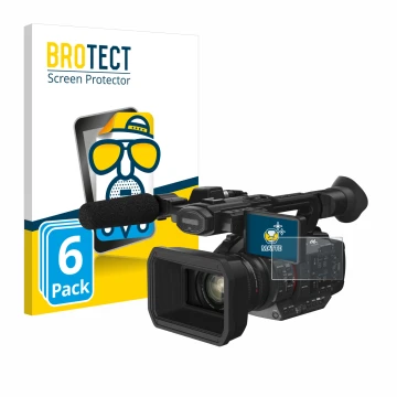 Parte frontal de un envase de producto con el logotipo de la marca BROTECT. Al lado se muestra el dispositivo Panasonic HC-X2 