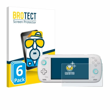 Parte frontal de un envase de producto con el logotipo de la marca BROTECT. Al lado se muestra el dispositivo AYN Odin 2 con s