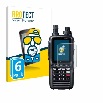 Parte frontal de un envase de producto con el logotipo de la marca BROTECT. Al lado se muestra el dispositivo Yaesu FTA-850L c