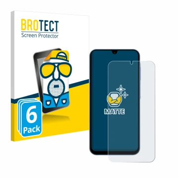 Parte frontal de un envase de producto con el logotipo de la marca BROTECT. Al lado se muestra el dispositivo Samsung Galaxy A