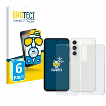 Parte frontal de un envase de producto con el logotipo de la marca BROTECT. Al lado se muestra el dispositivo Samsung Galaxy S
