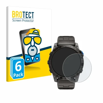 Parte frontal de un envase de producto con el logotipo de la marca BROTECT. Al lado se muestra el dispositivo Garmin D2 Mach1 