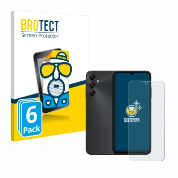 Parte frontal de un envase de producto con el logotipo de la marca BROTECT. Al lado se muestra el dispositivo Samsung Galaxy A