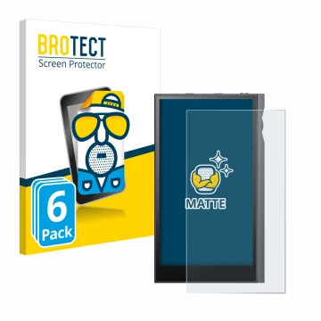 Parte frontal de un envase de producto con el logotipo de la marca BROTECT. Al lado se muestra el dispositivo Astell&Kern Kann