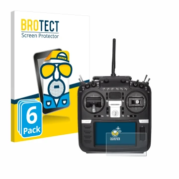 Parte frontal de un envase de producto con el logotipo de la marca BROTECT. Al lado se muestra el dispositivo Radiomaster TX16