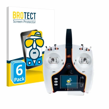 Parte frontal de un envase de producto con el logotipo de la marca BROTECT. Al lado se muestra el dispositivo Spektrum NX7e co