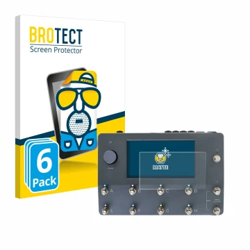 Parte frontal de un envase de producto con el logotipo de la marca BROTECT. Al lado se muestra el dispositivo Neural DSP Quad 