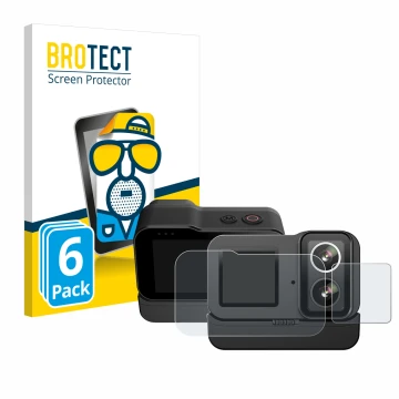 Parte frontal de un envase de producto con el logotipo de la marca BROTECT. Al lado se muestra el dispositivo SJCAM SJ20 Dual 