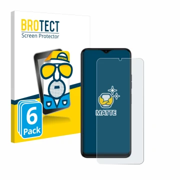 Parte frontal de un envase de producto con el logotipo de la marca BROTECT. Al lado se muestra el dispositivo Tecno Spark 10 5