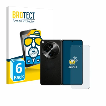 Parte frontal de un envase de producto con el logotipo de la marca BROTECT. Al lado se muestra el dispositivo OnePlus Open (ca