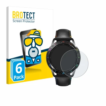 Parte frontal de un envase de producto con el logotipo de la marca BROTECT. Al lado se muestra el dispositivo Xiaomi Watch S3 