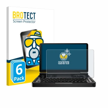 Parte frontal de un envase de producto con el logotipo de la marca BROTECT. Al lado se muestra el dispositivo GPD Win Mini (20