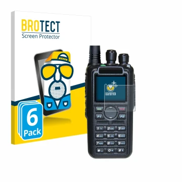 Parte frontal de un envase de producto con el logotipo de la marca BROTECT. Al lado se muestra el dispositivo AnyTone AT-D878U