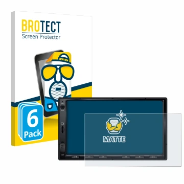 Parte frontal de un envase de producto con el logotipo de la marca BROTECT. Al lado se muestra el dispositivo Atoto F7 WE con 