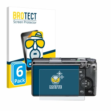 Parte frontal de un envase de producto con el logotipo de la marca BROTECT. Al lado se muestra el dispositivo Ricoh GR IIIx HD