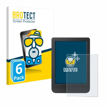 Parte frontal de un envase de producto con el logotipo de la marca BROTECT. Al lado se muestra el dispositivo Kobo Clara Colou