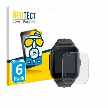 Parte frontal de un envase de producto con el logotipo de la marca BROTECT. Al lado se muestra el dispositivo Leotec Kids Allo