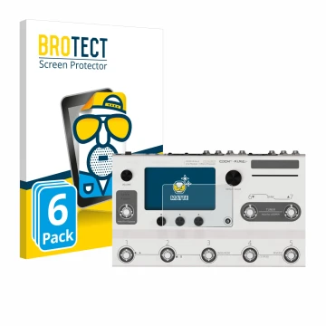 Parte frontal de un envase de producto con el logotipo de la marca BROTECT. Al lado se muestra el dispositivo Hotone Ampero II